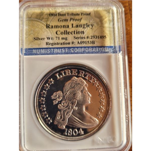 1804 NTC graded bust tribute proof - Ramona Landley collection silver weight 71mg registered copy