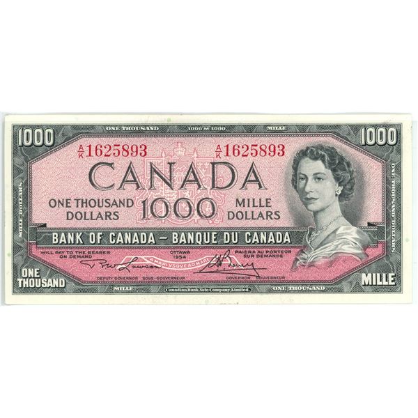 1954 Canada $1000.00 ONE THOUSAND dollar bill - SECOND of SEVEN in sequence A/K 1625893