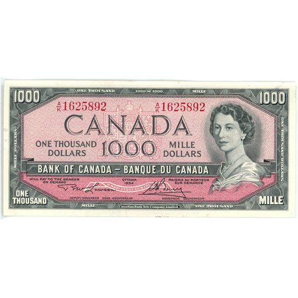 1954 Canada $1000.00 ONE THOUSAND dollar bill - THIRD of SEVEN in sequence A/K 1625892