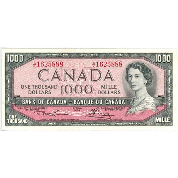 1954 Canada $1000.00 ONE THOUSAND dollar bill - 7 OF 7 in sequence A/K 1625888