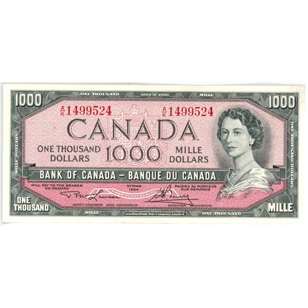 1954 Canada $1000.00 ONE THOUSAND dollar bill - 1 OF 3 IN SEQUENCE, matches lot 1551, 1552