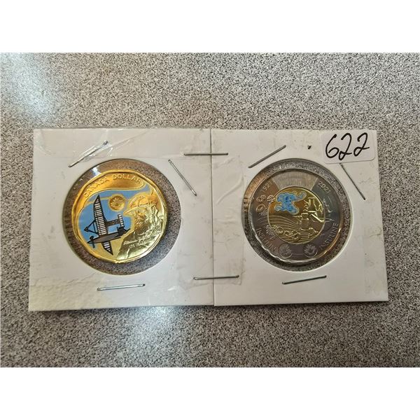 Colourized toonie & loonie - 100th anniversary of the discovery of insulin $2.00,  Alexander Graham 