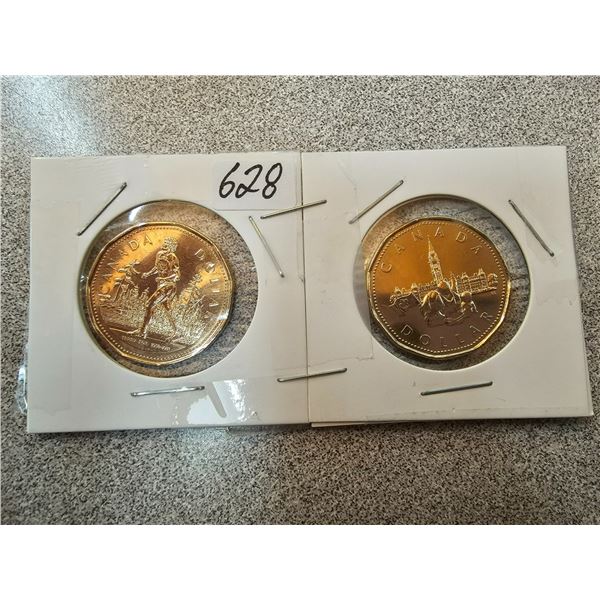 Two collectible Canadian $1.00 loonies - 1867-1992 125th anniversary of Confederation, 2005 Terry Fo