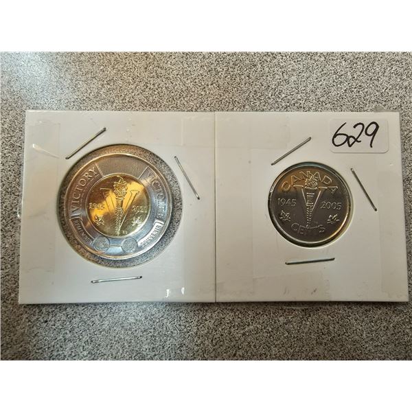 Two collectible Canadian 'Victory' coins - toonie $2.00 & nickle 5¢