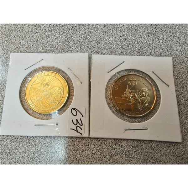 Two collectible Canadian loonies $1.00 - Klondike & 1910-2010 Navy Marine