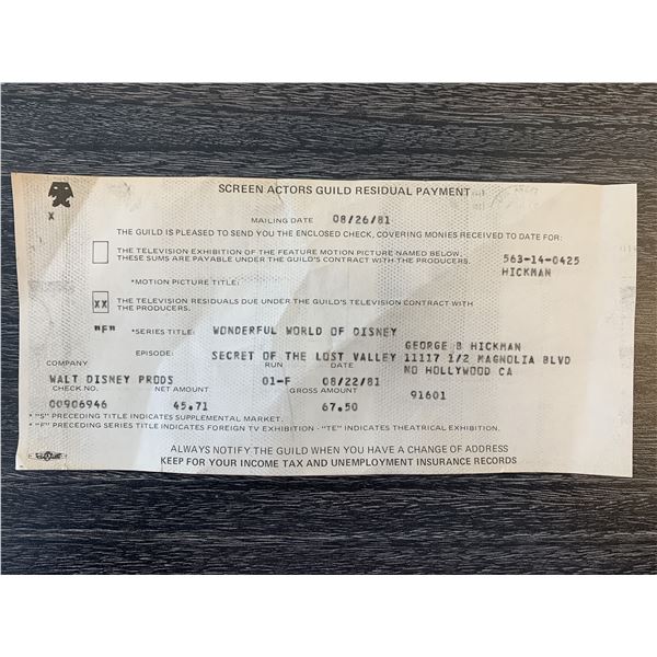 George Hickman unsigned residual payment