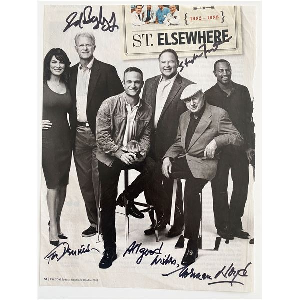St. Elsewhere cast signed photo. By Ed Begley, Stephen Furst and Norman Lloyd.