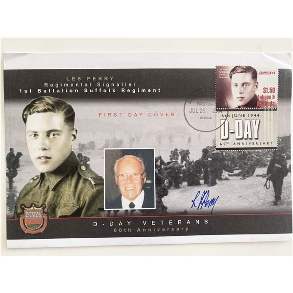 WWII D-Day Veterans 60th Anniversary Les Perry Signed First Day Cover
