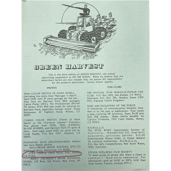 Star Wars Mark Hamill newsletter page