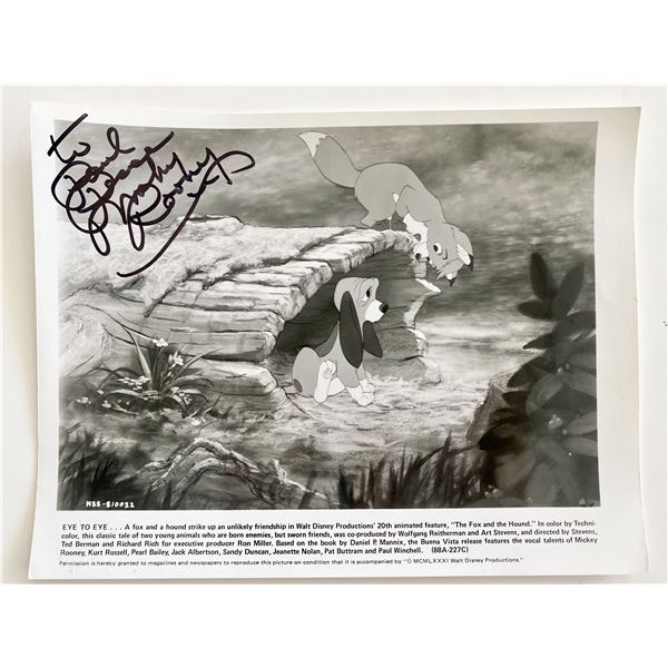 Mickey Rooney signed The Fox and the Hound photo.