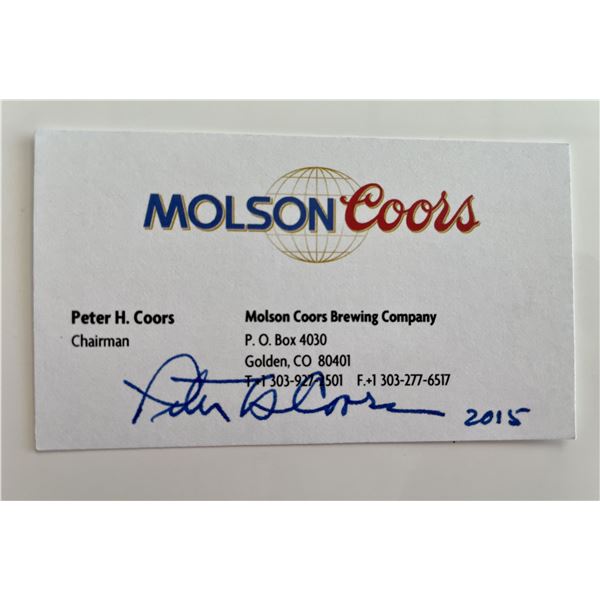 Pete Coors signed business card