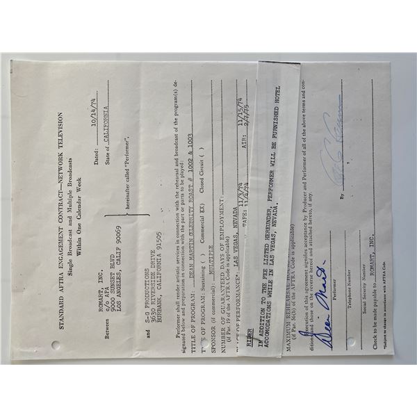 Laugh Ins Dean Martin and Dan Rowan signed document