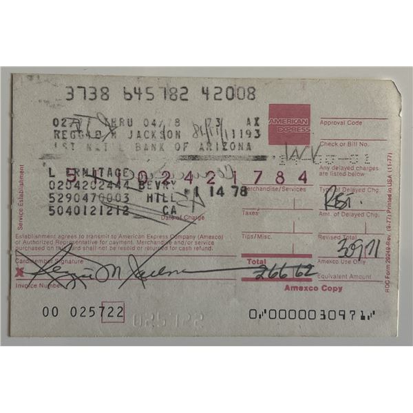 Reggie Jackson signed credit card receipt. GFA authenticated