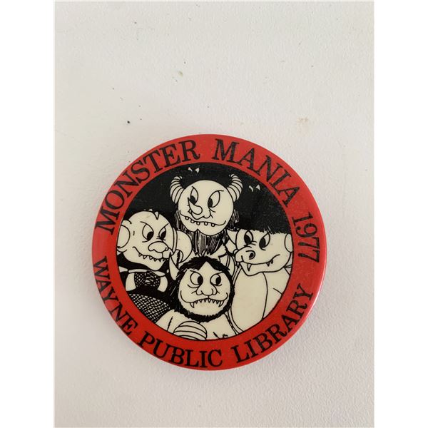 Monster Mania Wayne Public Library vintage pin