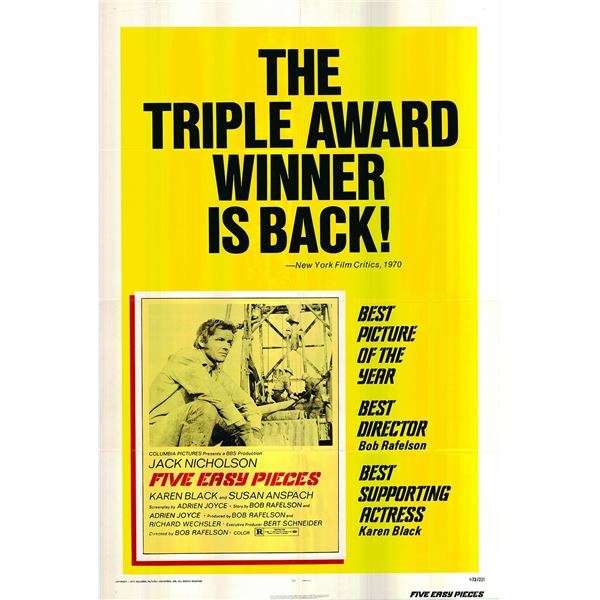 Five Easy Pieces Original 1973R Vintage One Sheet Poster
