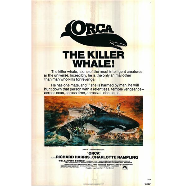 Orca: The Killer Whale original 1977 vintage one sheet movie poster