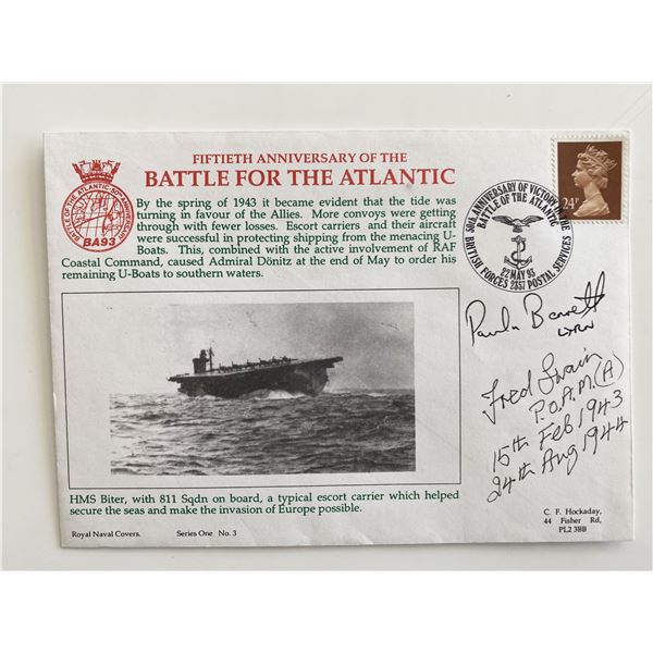 WWII 50th Anniversary Battle for the Atlantic . HMS Biter . Signed Cover autographed by PD Fred Swai