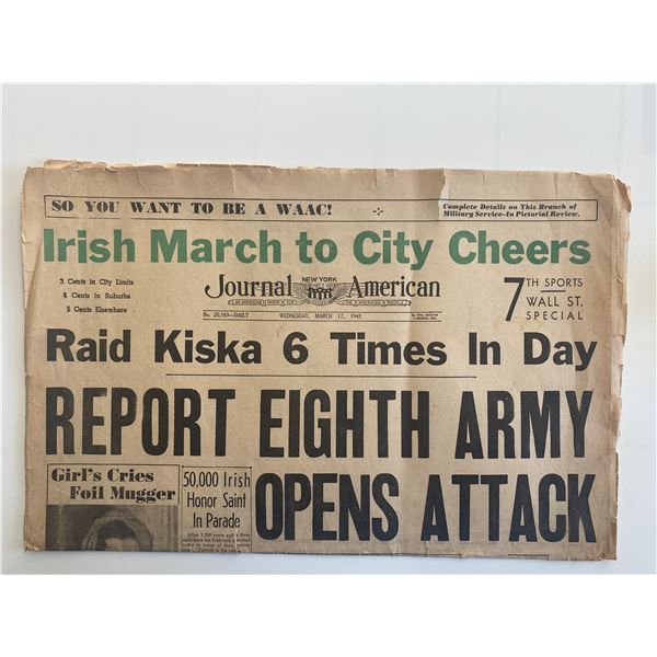 New York American Journal Original 1943 Vintage Newspaper