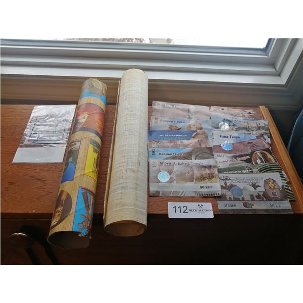 Egyptian Papyrus Artwork and Souvenir Egyptian Banknotes