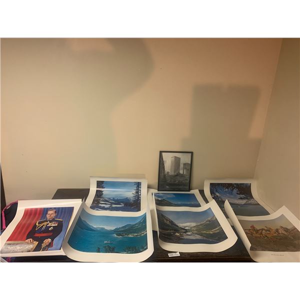 Assortment of Canadian and Monarchy Posters, and Framed Photograph of Downtown Edmonton