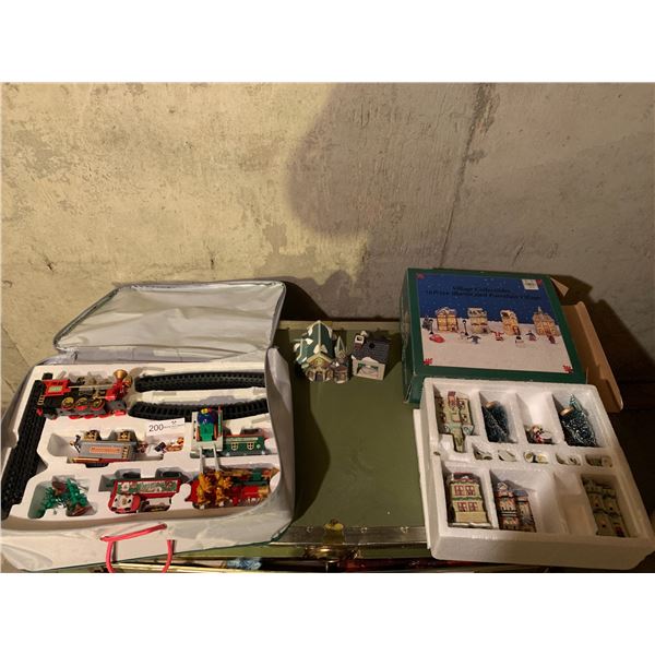 Christmas Model Train Set and Hudson's Bay Company 16-Piece Illuminated Porcelain Village