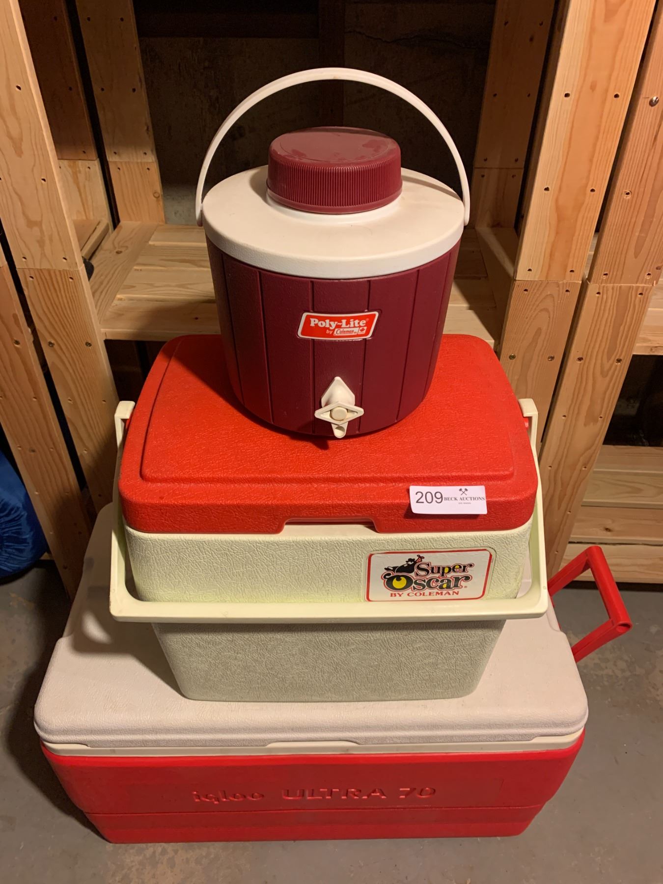 3 x Camping Coolers Coleman PolyLite, Coleman Super Oscar, and Igloo