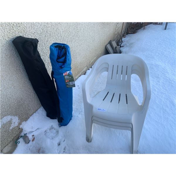 3 x Plastic Lawn Chairs and 2 x Camping Chairs