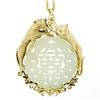 Image 6 : Vintage Large 14k Gold Carved Pierced Jade Pendant w/ Detailed Dual Cat Frame