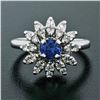 Image 2 : Vintage 14k White Gold 0.90 ctw Round Sapphire and Diamond Flower Cluster Ring