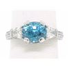 Image 4 : NEW 18k White Gold 3.91 ctw Oval Brilliant Blue Zircon Diamond Accents Ring Sz 6
