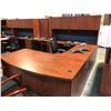 Image 2 : DARK MAPLE 108" X 71" BOW FRONT U-SHAPE EXECUTIVE DESK WITH HUTCH