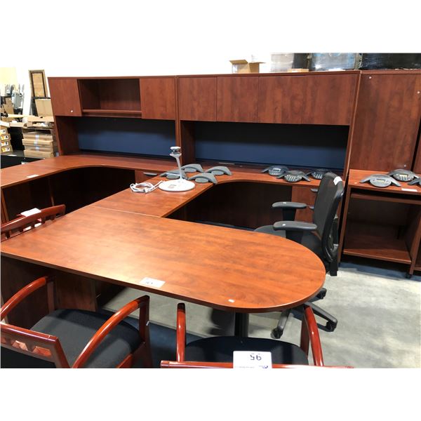 DARK MAPLE 100" X 66" BULLET TOP EXECUTIVE DESK WITH HUTCH