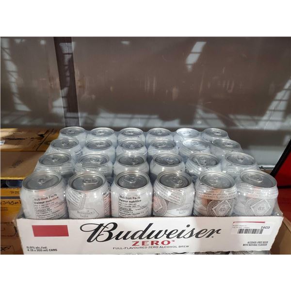 CASE LOT Budweiser Zero - full flavor zero alcohol brew 4 (6 × 355 ml) cans