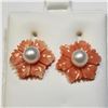 Image 1 : $240 14K  Fresh Water Pearl And Poly Coral 2In1  Earrings