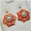 Image 2 : $240 14K  Fresh Water Pearl And Poly Coral 2In1  Earrings