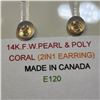 Image 3 : $240 14K  Fresh Water Pearl And Poly Coral 2In1  Earrings