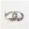 Image 2 : $160 Silver Created Gem With Cz Hoop Earrings