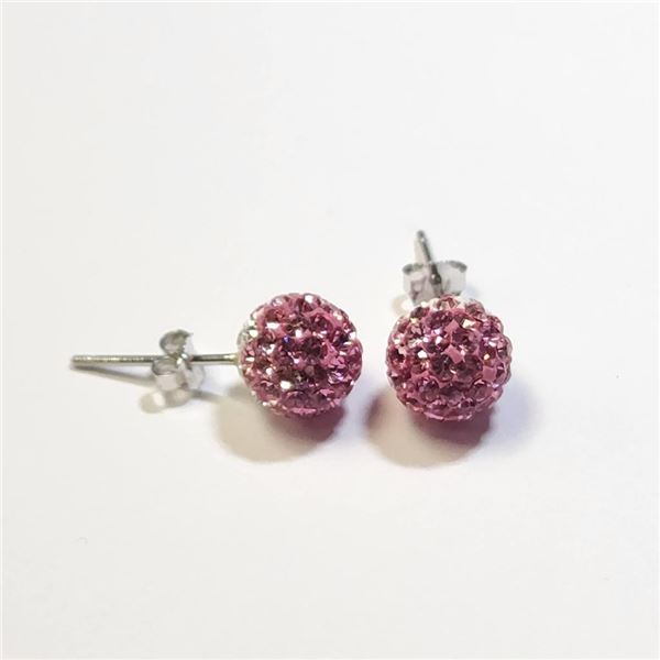 Silver Pink Crystal Earrings