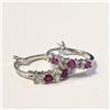 Image 1 : $160 Silver Created Ruby With Cz Hoop Earrings
