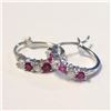 Image 2 : $160 Silver Created Ruby With Cz Hoop Earrings