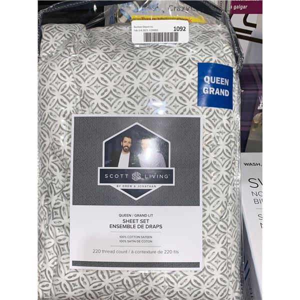 Scott Living Queen Size Sheet Set 100% Cotton Sateen