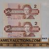 LOT OF 2 - 1986 CANADIAN $2 SEQUENTIAL BANKNOTES 