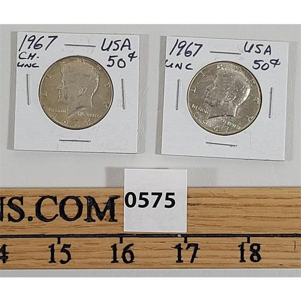 LOT OF 2 - 1967 JFK US 50 CENT PIECES