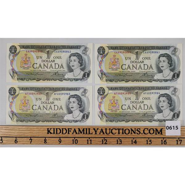 LOT OF 2 -  SEQUENTIAL 1973 CANADAIAN $1 BANKNOTES PAIRS