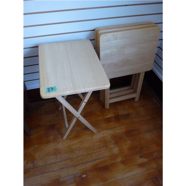 Set of four wooden TV trays