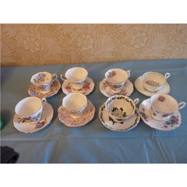 Lot of eight assorted China cups and saucers