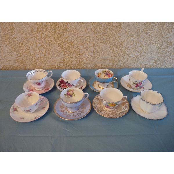 Lot of eight assorted China cups and saucers