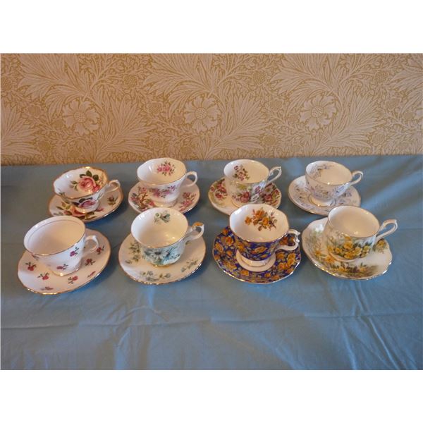 Lot of eight assorted China cups and saucers