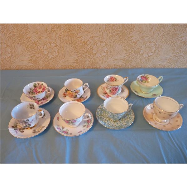 Lot of eight assorted China cups and saucers