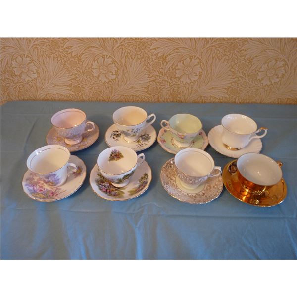Lot of eight assorted China cups and saucers